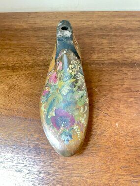 Folk Art Antique Vintage Hand Painted Shoe Model Floral